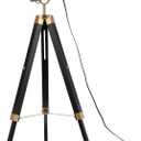 Mordern industrial tripod floor lamp for living room, bedroom office, vintage gold brass standing reading light floor lamp with camera tripod wood, rotatable nautical spotlight standing lamp black