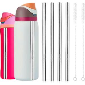 4pcs Water Bottle Straws for Owala 24oz 32oz, Stainless Steel Metal Straws Replacement with 2 Straw Cleaners Reusable Tumbler Bottle Accessories Parts for Indoor Outdoor Sports Trips