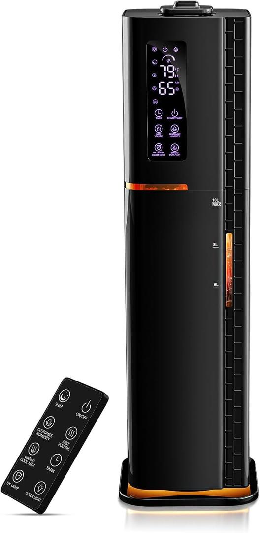 2.64Gal Humidifiers for Bedroom Large Room, Warm and Cool Mist up to 500ft, Top Fill Diffuser Ambient Light, 3 Mist Modes, 24H Timer, 35dB Quiet Humidifier for Home Office Plants (Black)