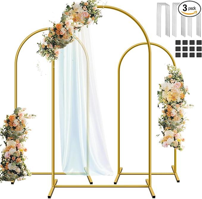 Hemmotop Metal Arch Backdrop Stand Set of 3, 6FT, 5FT, 4FT Party Arch Stands for Wedding, Birthday, Baby Shower, Bridal Shower - Balloon Arched Frame for Garden Decor, Gold Floral Arches, 3 Pieces