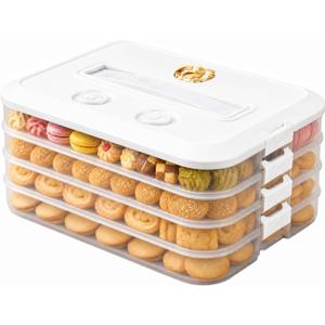 LOEZ 4 Tier Stackable Food Storage Containers, Clear Baked Goods Container for Cookies, Muffins, Macarons and Pizza, Dessert Carrier with Lid (White)