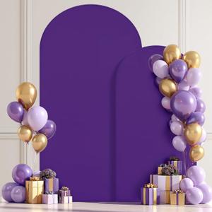 Purple Arch Backdrop Cover 2 Set - 7.2FT, 6FT Spandex Fitted Wedding Arch Stand Covers Round Top Chiara Arch Backdrop Stands Cover for Birthday Parties Banquet Photo Background Decoration