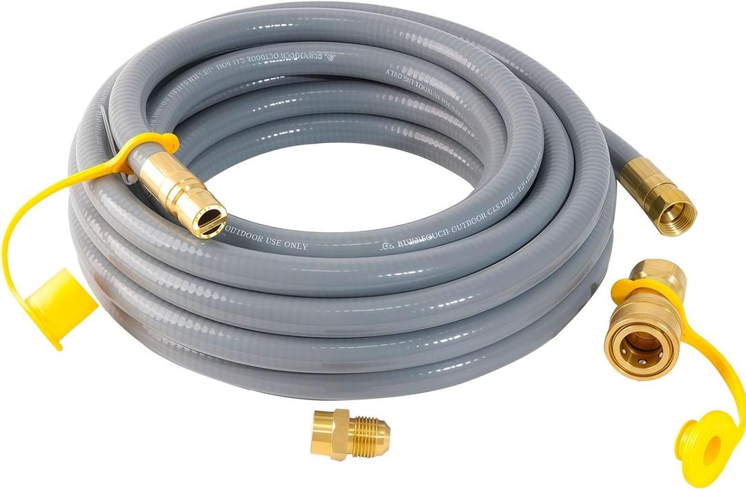 25 FeeT 1/2 inch Natural Gas Hose with Quick Connect Fittings, Natural Gas Hose fit for BBQs Grills, Pizza Ovens, Patio Heater and More NG/Propane Appliance