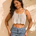 Women's Crochet Tank Top Sleeveless Scoop Neck Hollow Out Knit Cami (Beige, L)
