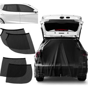 Yahenda 5 Pcs Car Window Net Screens Shades and Tailgate Set Stretchy Front Rear Sun Shade SUV Camping Net Mesh Breathable Screen for Privacy Mosquito Car Camping Essentials(XL)