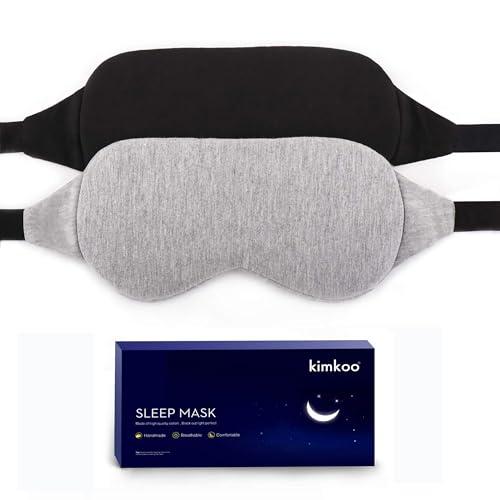 Kimkoo Sleep Mask-Eye Mask for Sleeping, Sleeping Mask Blocking Out Light Perfectly for Women and Men, Soft and Comfortable Blindfold for Travelling, with Pouch (Black+Gray)