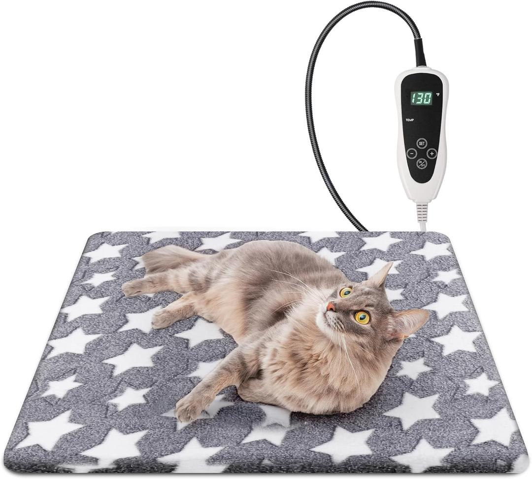 Newget Cat Heating Pad, Waterproof Pet Heating Pad for Cats Dog Indoor, 11 Adjustable Temperature Cat Warming Bed Mat with Timer, Indoor Heated Bed with Chew Resistant Cord (S: 18'' L X 18W '')