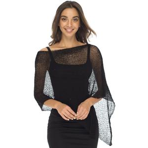 Back From Bali Womens Sheer Poncho Shrug Bolero, Lightweight Summer Shrug Pullover Sweater (Black)