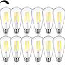 12Packs ST64 Large Vintage LED Edison Bulbs, 60W Equivalent 7W, 800Lumens, Dimmable Antique LED Filament, 5000K Cool White, E26 Medium Base Light Bulbs High Brightness Clear Glass for Bedroom Office