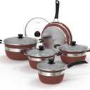 VBGK Pots and Pans Set 10-Piece Stainless Steel Cookware Set, Non-Toxic Kitchen Set, Kitchen Cooking Set with Tempered Glass Lid and Warming Handle, Suitable for All Cooktops, Stackable