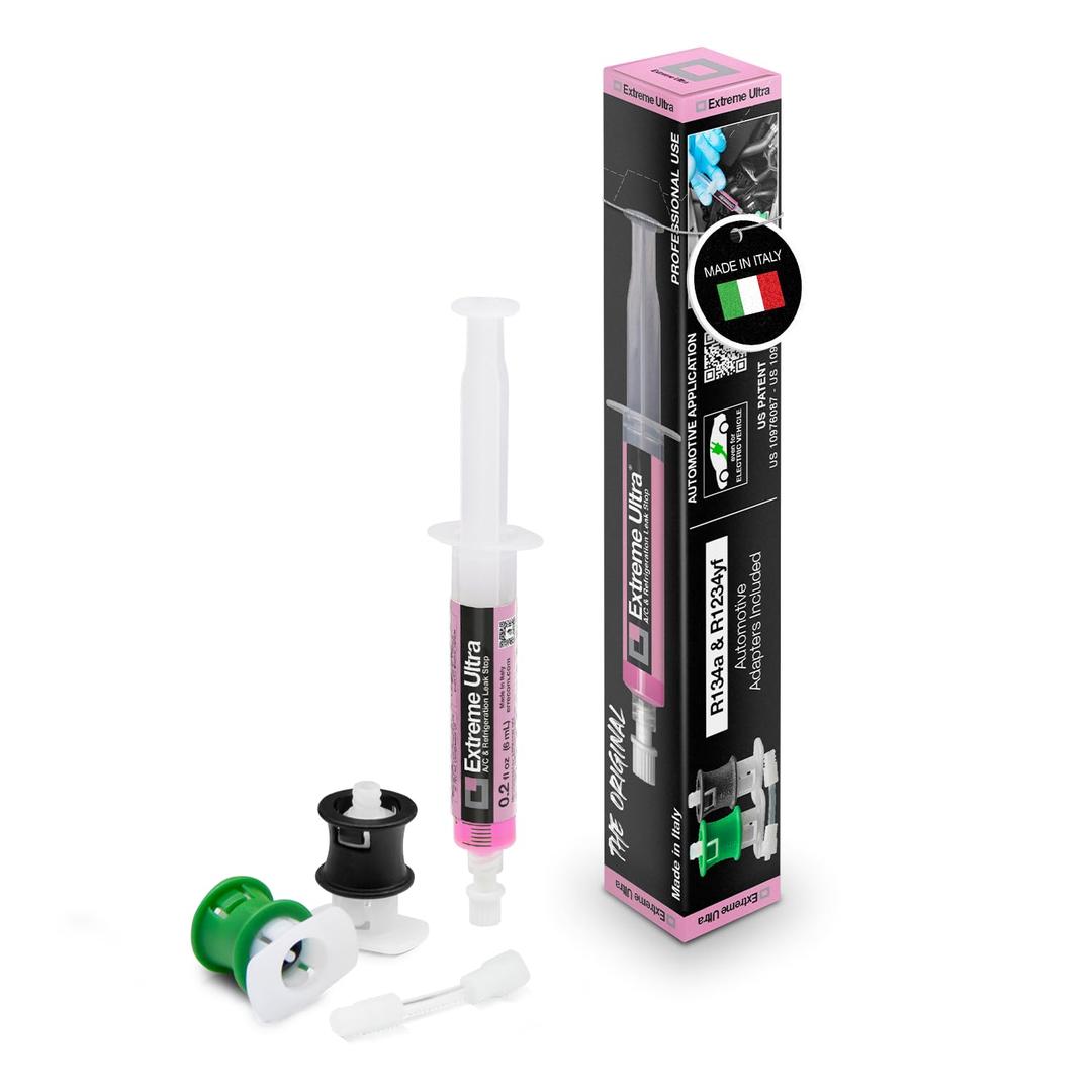 Errecom Extreme Ultra | A/C Leak Stop for Vehicle A/C Systems | Works with All Refrigerants and Lubricants | Includes R1234yf and R134a Adapters | 0.2 fl oz (6 mL) Cartridge