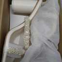 Womens Chunky Heeled Sandals Pearl Strappy Open Square Toe Slip-on Block Heels Backless Mules Shoes (10, White)