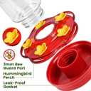 Glass Hummingbird Feeders for Outdoors Hanging Ant and Bee Proof, 1 Pack 15 Ounces Red Hummingbird Feeder with 5 Feeding Ports and Perches, Built-in Ant Moat, Outside Garden Dcor (Glass, 1)