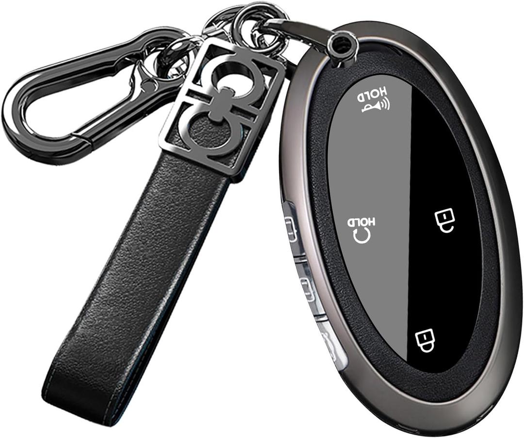 ontto Key Fob Cover Fit for Hyundai Tucson 2026 2025 2024 Metal Frame Key Shell Leather Car Key Case for Ioniq Grandeur GN7 Kona Elantra Azera Sonata Santa fe Santa Cruz Palisade,with Keychain,Black
