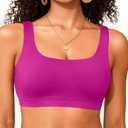 Women Sport Bra Swimsuit Top - Swim Bra Bikini Top Only Scoop Neck Bathing Top 2025 Swimwear Purple Pink L