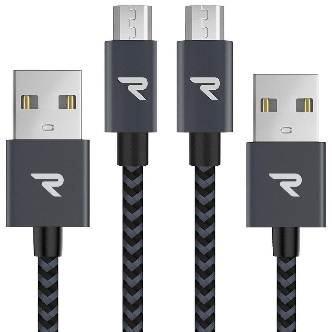 RAMPOW Micro USB Cable [2 Pack/3.3ft] QC 3.0 Fast Charging & Sync Android Charger, Braided Nylon Micro USB Cables for Samsung Galaxy S7/S6 and Edge, Note 6/5, Sony, Kindle, PS4 - Space Gray