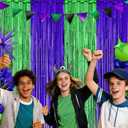 Monster Truck Foil Fringe Curtains Birthday Decorations, 2 Pack 3.28 x 6.56 Ft Cartoon Turtle Tinsel Backdrop Purple and Green Photo Booth Props Green Hero Birthday Party Decorations Favor Supplies