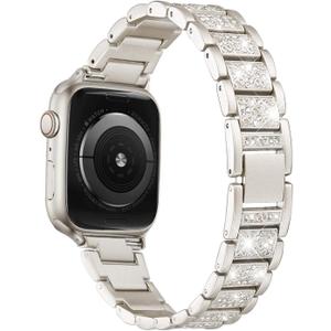 Bling Bands Compatible with Apple Watch Band 42mm/41mm/40mm/38mm Iwatch Series 11/10/9/8/7/6/SE/5/4/3/2/1, Women Metal Rhinestone Dressy Replacement Wristband, Starlight