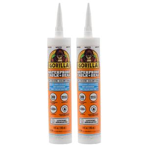 Gorilla Waterproof Caulk & Seal Silicone Sealant, 10oz Cartridge (Pack of 2) - White Caulking Sealant for Kitchen, Window, Bath, Marine, Door and More