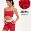 OMKAGI Workout Sets for Women Cute Doubel Layer Open Back Sports Bras Gym Shorts Outfits Red XL