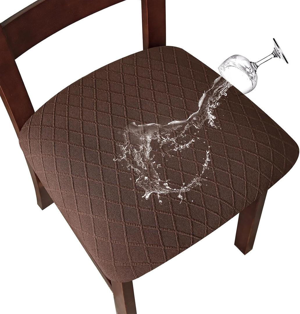 Genina Waterproof Seat Covers for Dining Room Chairs Covers Dining Chair Cover Kitchen Chair Covers (Chocolate, 4 Pcs)(14"D x 14"W x 1"H)
