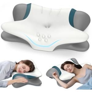 Cervical Neck Pillow for Pain Relief - Ergonomic Side Sleeper for Sleeping, Cooling Memory Foam Pillows for Neck Support, Contour Orthopedic Bed Pillow for Back Stomach Sleepers (White)