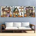 3 Pack Diamond Art Kits for Adults, Halloween Pumpkin Bat Shop Diamond Painting Kits for Adults, 5D DIY Round Full Drill Gem Art Paint With Diamonds Dots Crafts Kits for Home Decor Gift 14x14inch