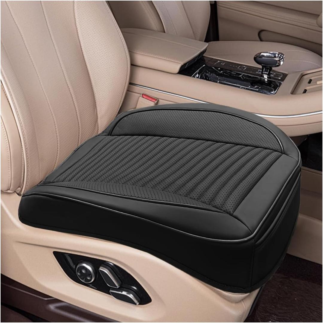 Car Front Bottom Seat Cover, Leather Anti-Slip Seat Cushion Pad with Storage Pocket, Breathable Full Wrapping Edge Seat Protector, Universal Auto Interior Accessories for Cars SUV Truck(Black)