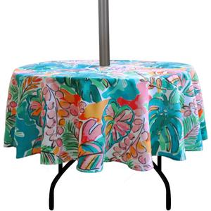 EHouseHome Outdoor and Indoor 60inch Round Tablecloth with Umbrella Hole and Zipper, Waterproof Zippered Patio Cloths, Spring/Summer Table Covers for Backyard Circular Table/BBQs/Picnic (Tropical Leaf)