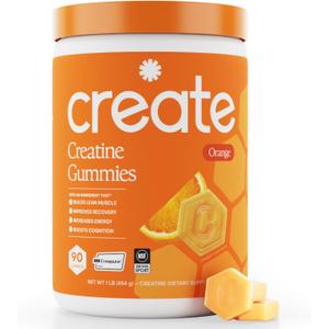 Create Creatine Monohydrate Gummies for Women and Men, Orange, 90ct (EXP 08/01/27)