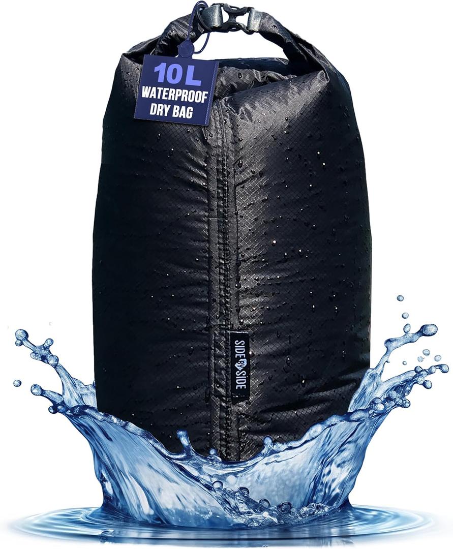 Side by Side Dry Bag 10 Liter Ultralight Waterproof  Lightweight Compression Sack for Kayaking, Hiking, Beach & Travel  CORDURA Fabric Stuff Sack for Wet Clothes, Gym Gear, Marine & Outdoor Use