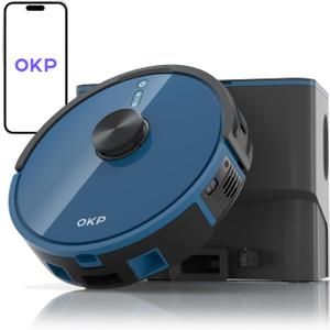 OKP L3 Robot Vacuum Self Emptying Station for 60 Days, LiDAR Navigation, 200Min,4000Pa Suction, 2.4G WiFi/App/Alexa Control, Robotic Vacuum for Pet Hair, Carpet, Floors,Blue