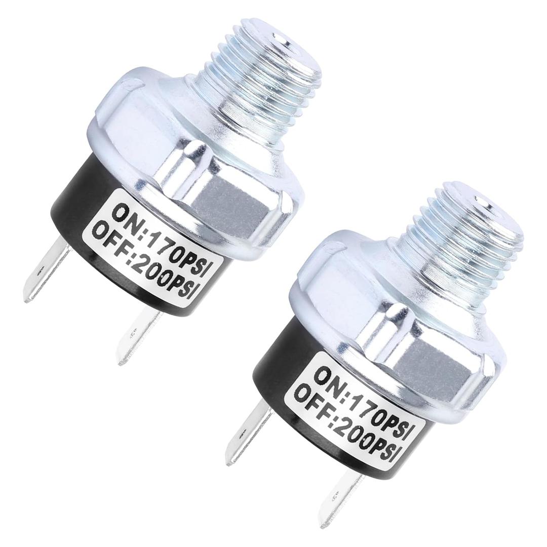 Air Pressure Switch 170-200 PSI, 1/4 Inch NPT DC 24V/12V Air Compressor Pressure Switch 200PSI for Air Horn/Tank - 2 Pack