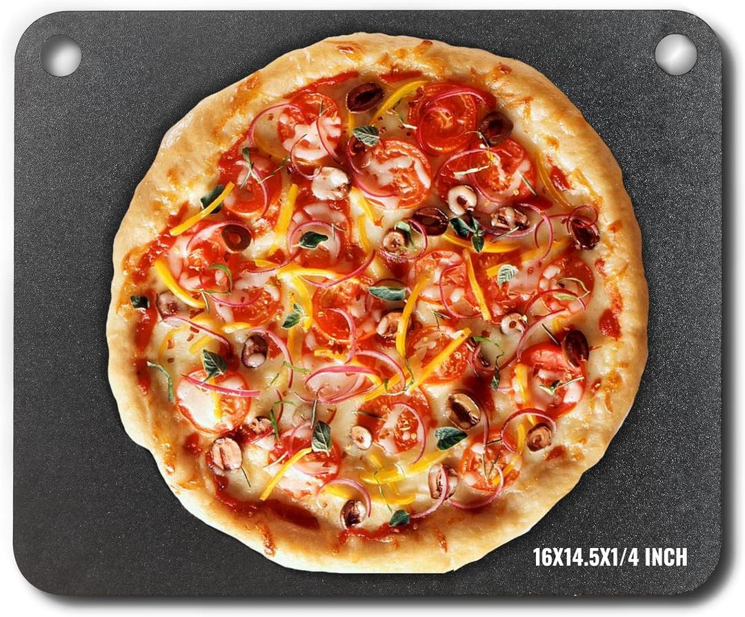VEVOR Pizza Steel, 16" x 14.5" x 1/4" Pizza Steel Plate for Oven, Pre-Seasoned Carbon Steel Pizza Baking Stone with 20X Higher Conductivity, Heavy Duty Pizza Pan for Outdoor Grill, Indoor Oven