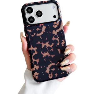 Compatible with iPhone 17 Pro Max Case Cute Tortoise Shell Pattern Brown Leopard Phone Case for Women Girls,Shockproof TPU and Hard PC Protective Cover-Brown Tortoise Shell 2