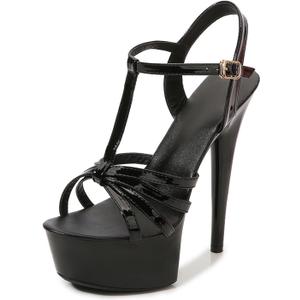 Womens Platform T-Strap High Stiletto Heel Sandals Fashion Slingback Round Peep Toe Thick Sole High Heels With Adjustable Ankle Strap Buckle For Party Prom 38