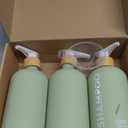 OLLIES Shampoo and Conditioner Dispenser, Shower Soap Dispenser for Bathroom-Set of 3 with Permanent Stylish Label-17oz, 500ml Refillable Shampoo and Conditioner Bottles Green