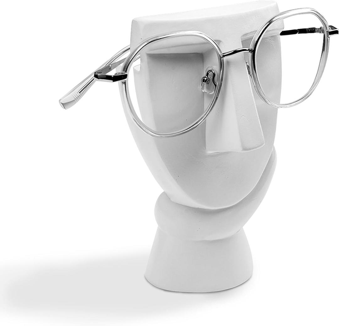 Funny Face Eyeglasses Holder Stand for Nightstand Office Desk,Thinking Man Head Shape Resin Display Stands Modern Home Sculptures Cute Decor White DIY Painting Figurine Decor