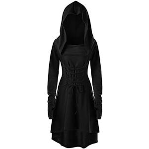 FSUJWOA Womens Renaissance Costumes Halloween Costume for Womens Medieval Vintage Hooded Costume High Low Pullover Dress Size 3XL