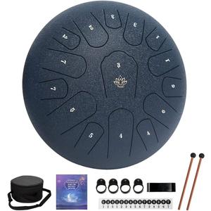 Rain Drum for Outside Garden,Steel Tongue Drum 12 Inches 15 Notes Musical Instruments, Handpan Drum Percussion Instrument, with Soft Bag, Music Book, 2 Mallets, for Meditation or Yoga(Navy Blue)