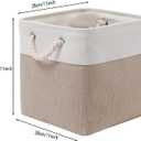 MidmmVick 11 x 11 Inch Cube Storage Bins, 6 Pack Large Collapsible Fabric Storage Bin with Ropes, Foldable Storage Cubes for Home, Office,Closet, Clothes, Toys Organizer (White & Beige-11"x11"x11")