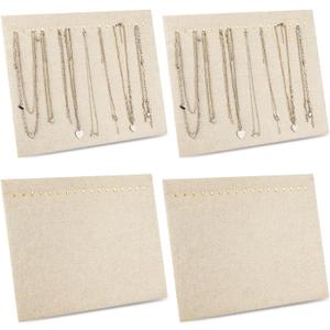 Juexica 4 Pack Necklace Display Stands for Selling with 17 Hooks 15" x 12" Velvet Jewelry Display Necklace Holder Organizer for Vendors Events Jewelry Pendants Home Stores Showcase Stands(Flaxen)