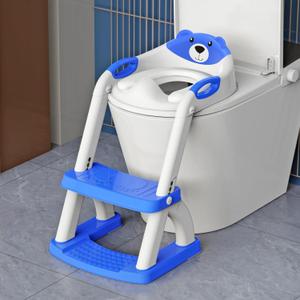 Potty Training Seat with Step Stool Ladder, Toddler Toilet Seat for Boys Girls, Adjustable 6 Heights Fits Round & Elongated Toilets, Anti-Slip Pads & Leak-Proof Guard