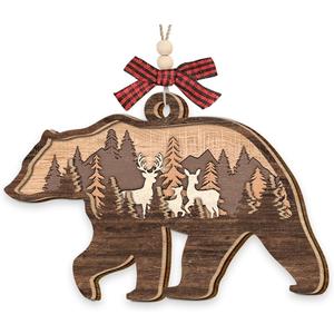 Bear Ornament 2025, Woodland Animal Lovers Gifts for Women Men, Wooden Ornaments for Forest Animal Christmas Tree Decorations, Wild for Bear Lovers, Moms, Family