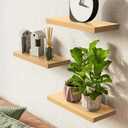 BAYKA Floating Shelves for Wall, Wall Mounted Rustic Wood Shelves for Bathroom, Bedroom, Living Room, Kitchen,Small Hanging Shelf for Books/Storage/Room Decor (Light Oak-Toned, Set of 3, 15.7in)