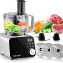 COOKLEE Food Processor, 600 Watts, 6 Functions Electric Food Chopper for Chopping, Mincing, Dicing, Shredding, Slicing, Purees & Dough with 12cup Processor Bowl, Food Chute & Pusher, Silver