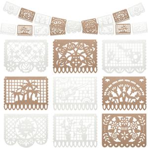 4 Pcs Mexican Party Banner, 40 Feet Felt White Brown Papel Picado Banner, Mexican Cinco De Mayo Decorations Hanging Garlands Fiesta Birthday Cielito Lindo Baby Shower Party Decorations(4 Pcs, Stylish)