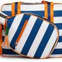 Aloof Pickleball Tote - Designer Series Pickleball Bag for Women in Navy/White Stripe + Navy Stripe 30-ounce Tumbler With Top Handle and Flip Straw