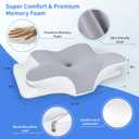 Cervical Pillow for Neck Pain Relief, Hollow Design Memory Foam Bed Pillow for Side & Back Sleepers, Ergonomic Contour Orthopedic Pillow with Adjustable Support (White with Grey)