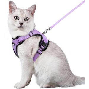 rabbitgoo Cat Harness and Leash for Walking, Escape Proof Soft Adjustable Vest Harnesses for Cats, Easy Control Breathable Reflective Strips Jacket, Light Purple, M